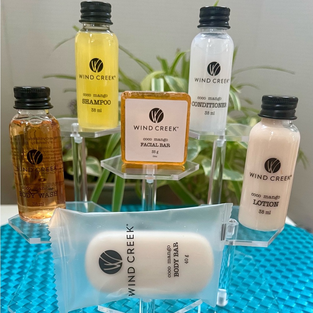 Wind Creek Coco Mango Spa 6pc Travel Set Bath Body Hotel Toiletries + Pouch